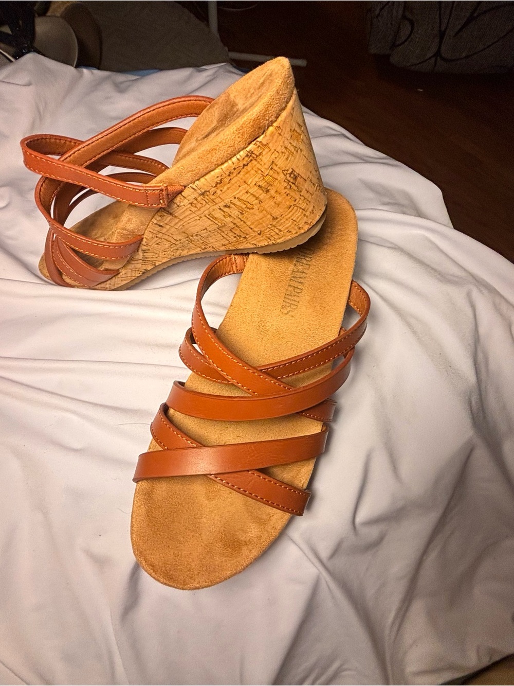 Dream Pairs Tan Strappy Cork Wedge Sandals